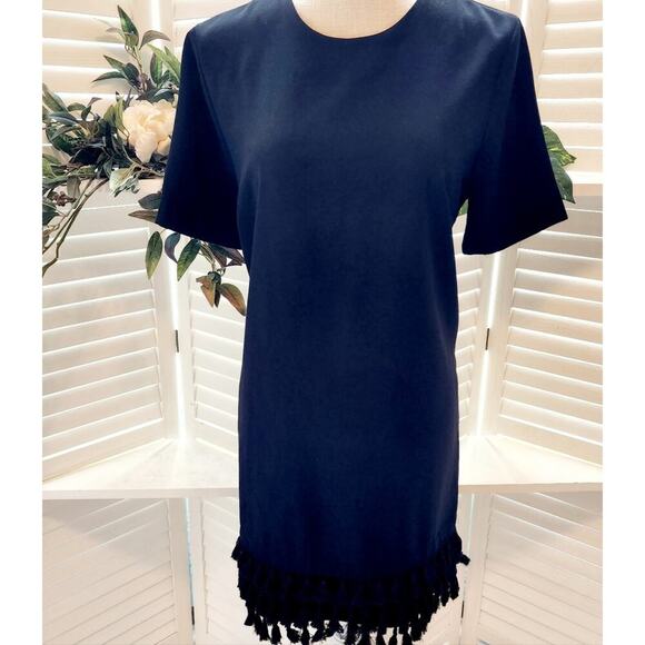 ZARA WOMEN BLACK TASSEL SHIFT DRESS ZIP BACK SIZE MED - Picture 1 of 6